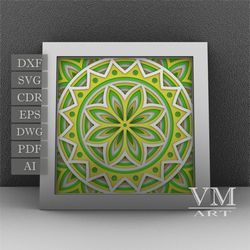 s01 - layered 3d mandala shadow box svg, laser cut file mandala dxf, layered mandala svg for cricut, 3d flower mandala