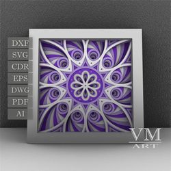 s02 - layered 3d mandala shadow box svg, laser cut file mandala dxf, layered mandala svg for cricut, 3d flower mandala