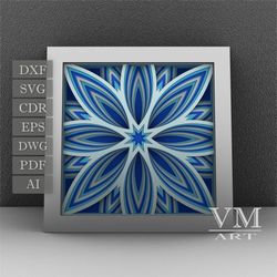 s05 - layered 3d mandala shadow box svg, laser cut file mandala dxf, layered mandala svg for cricut, 3d flower mandala