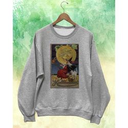 halloween witch and full moon vintage style sweatshirt unisex