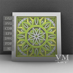 s10 - layered 3d mandala shadow box svg, laser cut file mandala dxf, layered mandala svg for cricut, 3d flower mandala