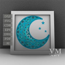 s12 - layered moon shadow box svg, laser cut file mandala dxf, layered mandala svg for cricut, 3d moon mandala