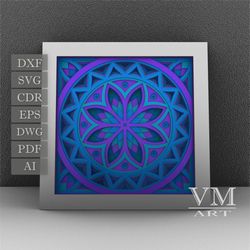 s13 - layered 3d mandala shadow box svg, laser cut file mandala dxf, layered mandala svg for cricut, 3d flower mandala