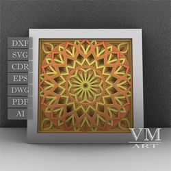 s19 - layered 3d mandala shadow box svg, laser cut file mandala dxf, layered mandala svg for cricut, 3d flower mandala