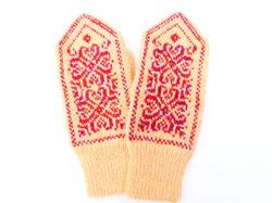 norwegian snowflake wool mittens women hand knitted scandinavian warm winter mittens merino wool christmas gift for her