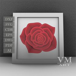 s22 - layered rose shadow box svg, laser cut file mandala dxf, layered mandala svg for cricut, 3d rose mandala