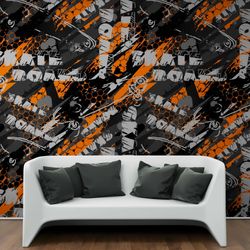 urban skater style peelable wallpaper - skateboard graffiti designs for easy room transformation