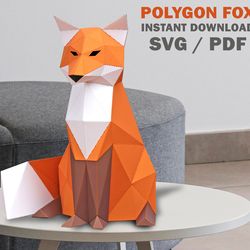 3d fox statue, low poly papercraft 3d origami, 3d paper sculpture, kitsune model, baby shower