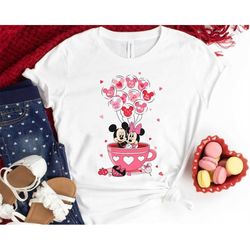 mickey and minnie mouse valentine balloon tea cup shirt / disney valentine's day t-shirt / disneyland couple matching /