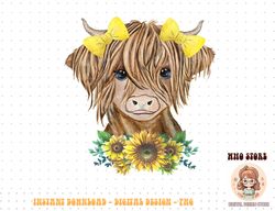 cute baby highland cow with sunflowers farm farmer wife girl png