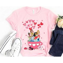 disney princess valentine balloon tea cup shirt / cinderella jasmine belle aurora / disney couple tee / disneyland match