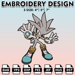 silver the hedgehog embroidery designs, sonic the hedgehog embroidery files, cartoon machine embroidery pattern