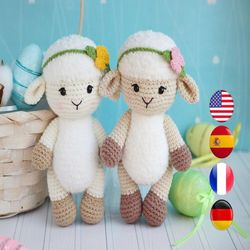 crochet pattern amigurumi little lamb with flower, amigurumi farm animals pdf pattern for beginners, amigurumi lamb