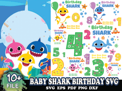 10 baby shark birthday svg, birthday svg, cute shark svg