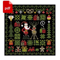 christmas sampler de noel cross stitch santa reindeer easy chart pdf download winter pattern