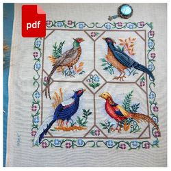 pheasant quartet cross stitch chart bird vintage scheme pillow bird ornament pdf
