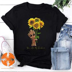 baby groot with sunflower you are my sunshine vintage t-shirt, baby groot shirt, groot with sunflower shirt, sunflower s