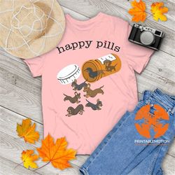 Happy Pills Dachshund Dog Vintage T-Shirt, Dog Lovers Shirt, Dog Shirt, Puppy Lovers Shirt, Gift Tee For You And Your Fa