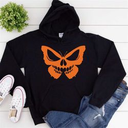 butterfly skull sweatshirt, skeleton butterfly hoodie, halloween butterfly skull, halloween sweatshirt, halloween gift,