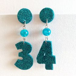 custom sparkly number earrings birthday -happy birthday earrings -emerald green earrings -bright letter number earrings