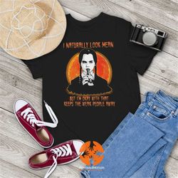 I Naturally Look Mean But I Am Okay Vintage T-Shirt, Wednesday Addams Shirt, Addams Family Shirt, Gift Tee For You And Y