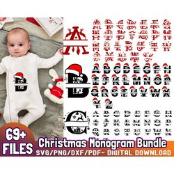christmas monogram svg bundle, santa alphabet svg, christmas font svg
