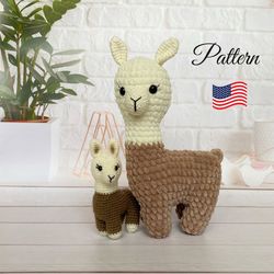 llama and baby llama crochet patterns. crochet animals amigurumi pattern. crochet patterns toy