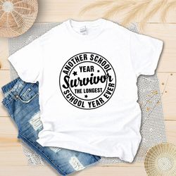 retro another school year survivor shirt, the longest school year shirt, teacher life, teaching lover