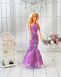 elegant violet crochet standard barbies long dress