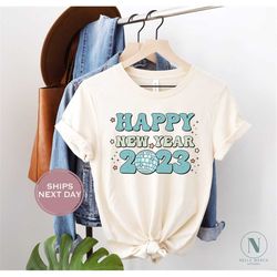 Retro Happy New Year Shirt, New Year 2023 Groovy, New Year Party Shirt, 2023 Matching Shirt, New Years Eve Shirt, Vintag