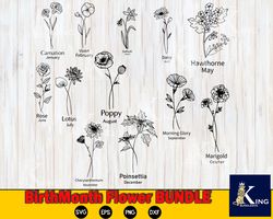 birthmonth flower bundle svg, digital download