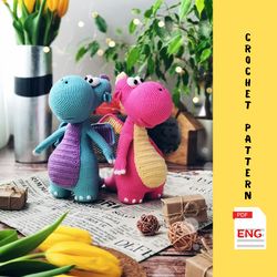 amigurumi crochet toy funny dragon, 1 new pdf pattern in english