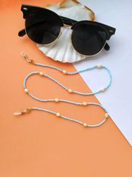 beaded eyeglass chain, light blue sunglass chain, bead pearl eyeglass holder, glasses holder, face mask chain necklace
