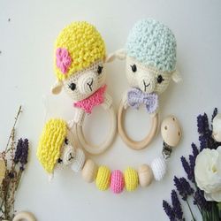 crochet sheep rattle/teether/hanger, pattern, pdf, english