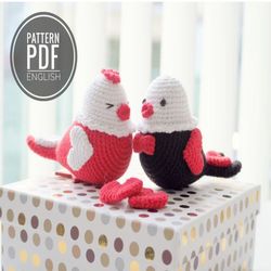 crochet valentine birds, pattern, pdf, english, amigurumi, valentine's toy, stuffed toy