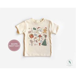 christmas doodles toddler shirt - christmas retro shirt - toddler christmas santa shirt - vintage natural toddler tee