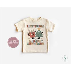 groovy christmas toddler shirt - christmas retro shirt - toddler christmas tree shirt - vintage natural toddler tee