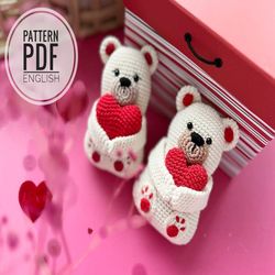 valentine's teddy bear, pattern, pdf, english