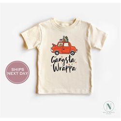 retro christmas toddler shirt - gansta wrappa christmas kids shirt - gifts christmas red shirt - vintage natural toddler