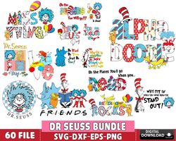 60 file dr seuss bundle svg, dr seuss svg, cat in the hat svg , digital download