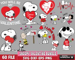 60 file snoopy valentines bundle svg, digital download