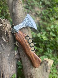 mini carbon steel knuckle axe, custom handmade tomahawk axe wood, throwing axe, anniversary gifts