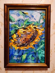 sunflowers landscape oil painting impasto original framed artist svinar oksana