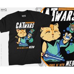 star cat-wars jedi cat t-shirt cat wars star space cat sci-fi cat owner meow graphic tee pet cat lovers top cat kitten f
