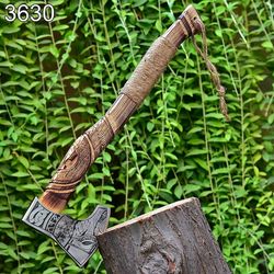 viking axe hatchet custom handmade carbon steel bearded axe hunting axe leather