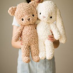 crochet pattern, fleece teddy and bunny crochet pattern, crochetbear, crochetteddybear, crochetbunny, fluffybear, fluffy