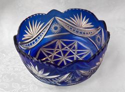 blue crystal glass cobalt vase carved bowl cup fruit colored