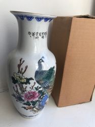 chinese porcelain hand-painted vase with floral and two peacocks