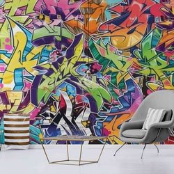 custom graffiti wallpaper - peel and stick wall mural for room transformation