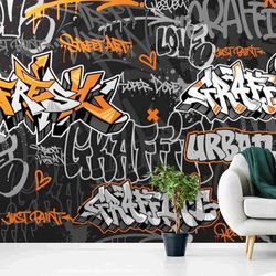 hip-hop graffiti wall murals for kids game room decor with hiphop wallpapers